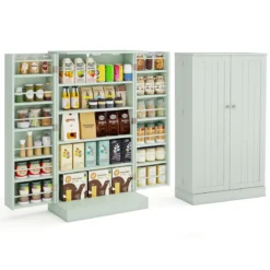 104 cm hohes Vorratsschrank Küchenschrank mit Türen & verstellbaren Regalen freistehendes Buffet-Sideboard Grün