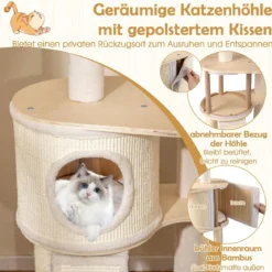 143 cm Holz Kratzbaum mit Kratztonne & Sisal-Kratzsäulen & Leiter Katzenbaum Kletterbaum Natur