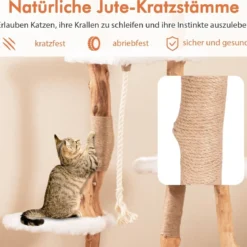 168 cm Holz Kratzbaum mit Plattformen & Höhle & Kratzsäulen & Sisalseil Katzenbaum
