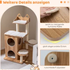 122 cm Holz Kratzbaum mit 2-stöckiger Katzenhöhle & Plattformen Katzenkratzbaum