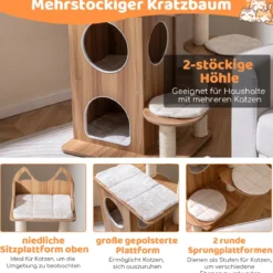 122 cm Holz Kratzbaum mit 2-stöckiger Katzenhöhle & Plattformen Katzenkratzbaum