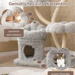 165cm Holz Kratzbaum mit 4 Warmen Liegeflächen & Katzenhöhle & Sisalstämmen Katzenbaum