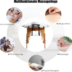 185 cm Holz Massagetisch mit Tragetasche 2-Fach faltbares tragbares Massagebett