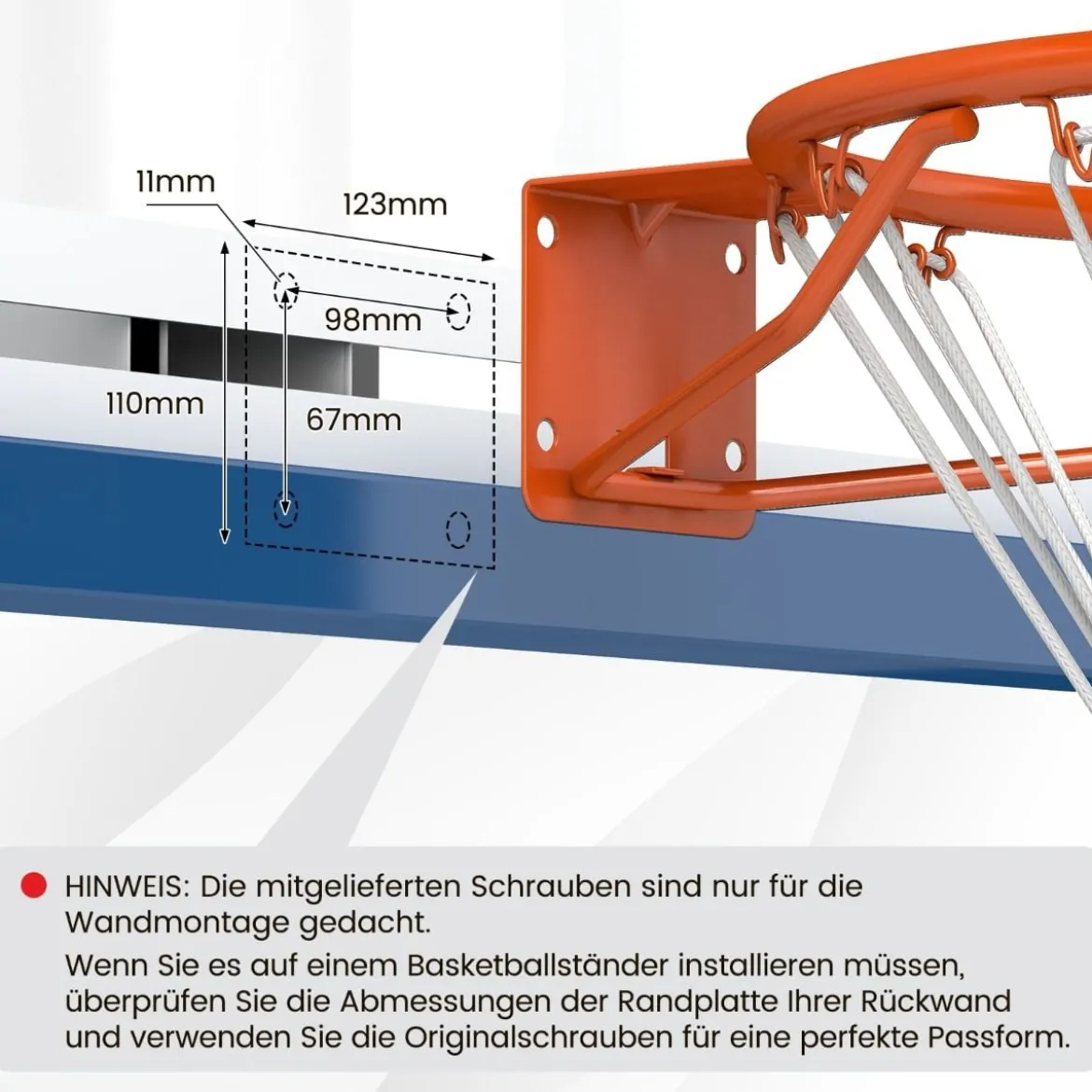 Ø45cm Indoor Basketballkorb mit Ring & Netz Mini Basketball Korb für Wandmontage Orange