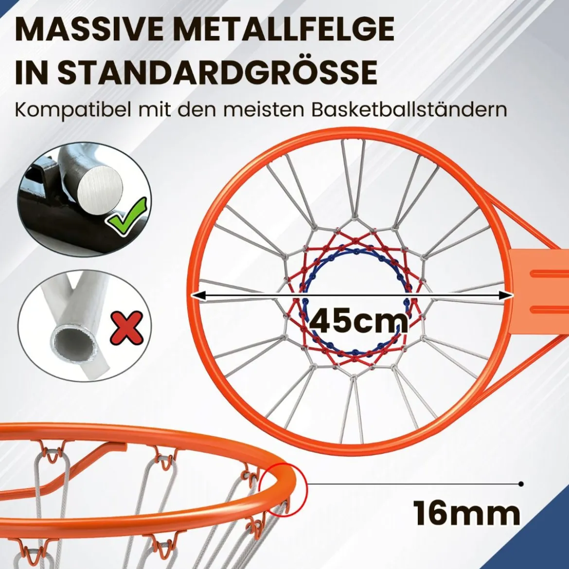 Ø45cm Indoor Basketballkorb mit Ring & Netz Mini Basketball Korb für Wandmontage Orange