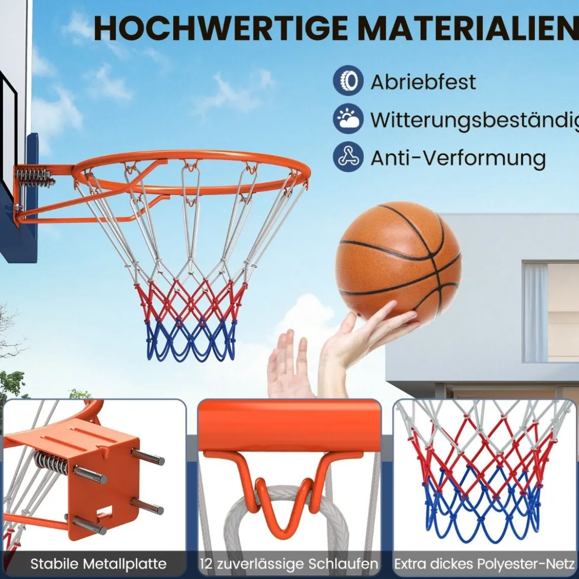 Ø45cm Indoor Basketballkorb mit Ring & Netz Mini Basketball Korb für Wandmontage Orange
