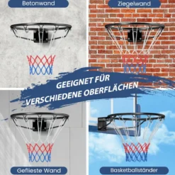 Ø45cm Indoor Basketballkorb mit Ring & Netz Mini Basketball Korb für Wandmontage Schwarz