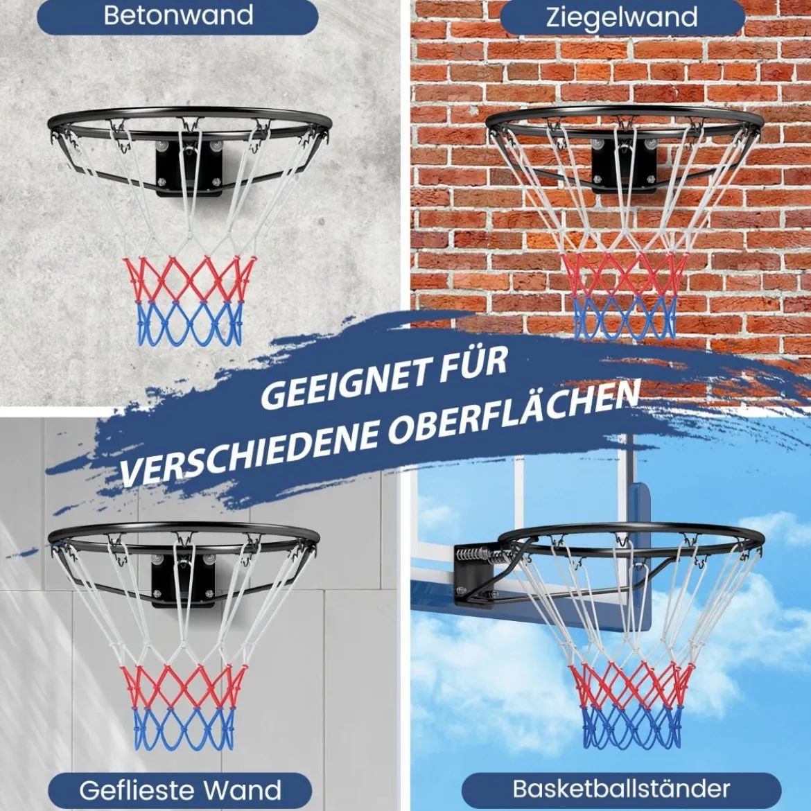 Ø45cm Indoor Basketballkorb mit Ring & Netz Mini Basketball Korb für Wandmontage Schwarz