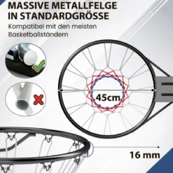 Ø45cm Indoor Basketballkorb mit Ring & Netz Mini Basketball Korb für Wandmontage Schwarz