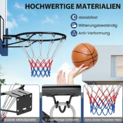 Ø45cm Indoor Basketballkorb mit Ring & Netz Mini Basketball Korb für Wandmontage Schwarz