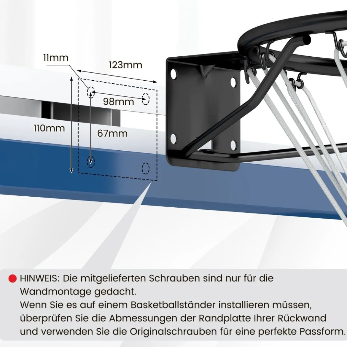 Ø45cm Indoor Basketballkorb mit Ring & Netz Mini Basketball Korb für Wandmontage Schwarz