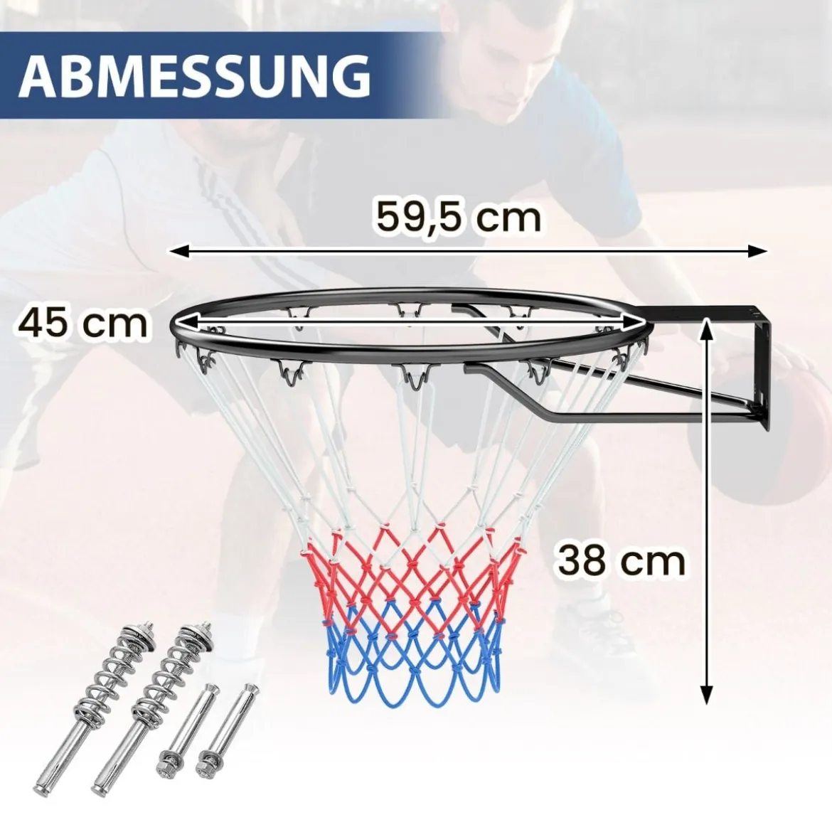 Ø45cm Indoor Basketballkorb mit Ring & Netz Mini Basketball Korb für Wandmontage Schwarz