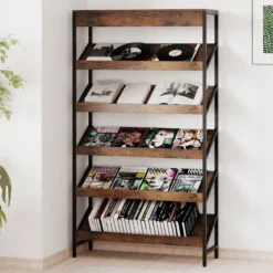 161 cm Industrielles Bücherregal mit Metallrahmen Freistehendes Lagerregal Anzeige Standregal Braun