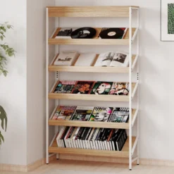 161 cm Industrielles Bücherregal mit Metallrahmen Freistehendes Lagerregal Anzeige Standregal Natur