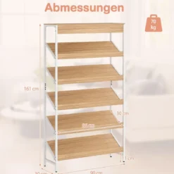 161 cm Industrielles Bücherregal mit Metallrahmen Freistehendes Lagerregal Anzeige Standregal Natur