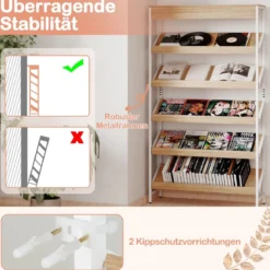 161 cm Industrielles Bücherregal mit Metallrahmen Freistehendes Lagerregal Anzeige Standregal Natur
