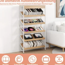 161 cm Industrielles Bücherregal mit Metallrahmen Freistehendes Lagerregal Anzeige Standregal Natur