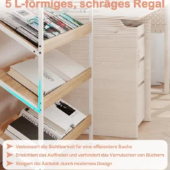 161 cm Industrielles Bücherregal mit Metallrahmen Freistehendes Lagerregal Anzeige Standregal Natur