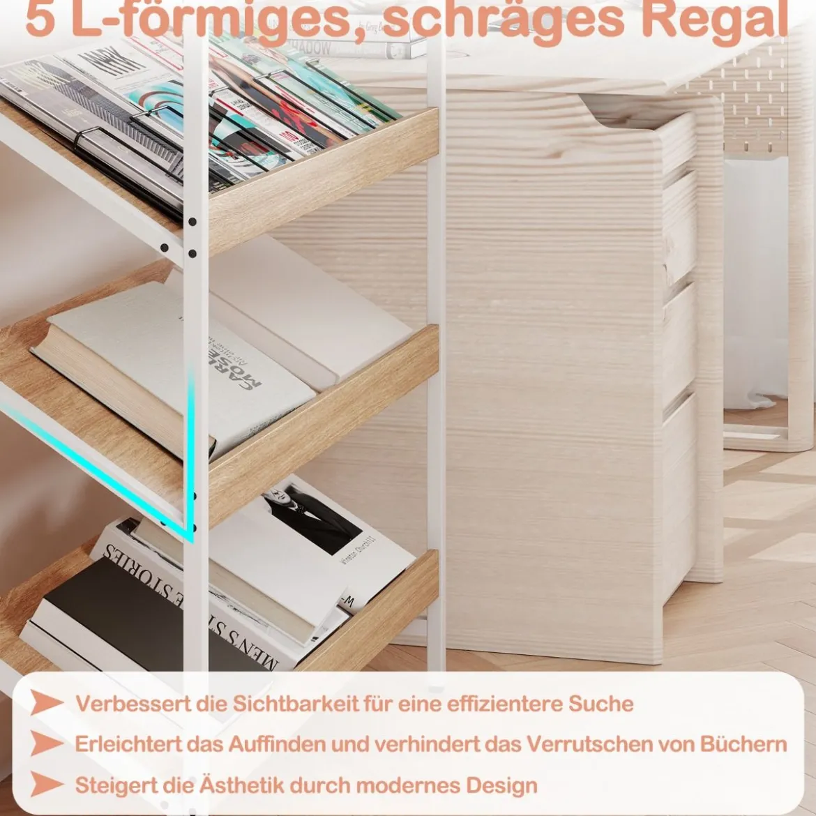 161 cm Industrielles Bücherregal mit Metallrahmen Freistehendes Lagerregal Anzeige Standregal Natur