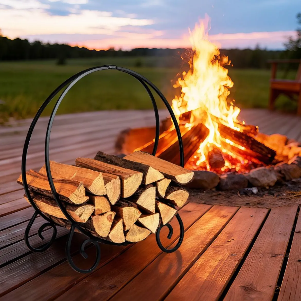 59 cm Kaminholzregal zusammenklappbarer Brennholzregal für Innen und Außen robuster Metall-Feuerholzregal Schwarz