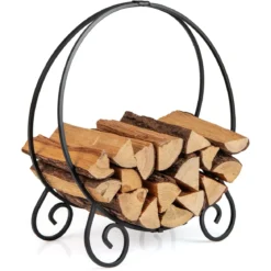 59 cm Kaminholzregal zusammenklappbarer Brennholzregal für Innen und Außen robuster Metall-Feuerholzregal Schwarz
