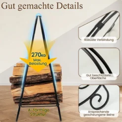 59 cm Kaminholzregal zusammenklappbarer Brennholzregal für Innen und Außen robuster Metall-Feuerholzregal Schwarz