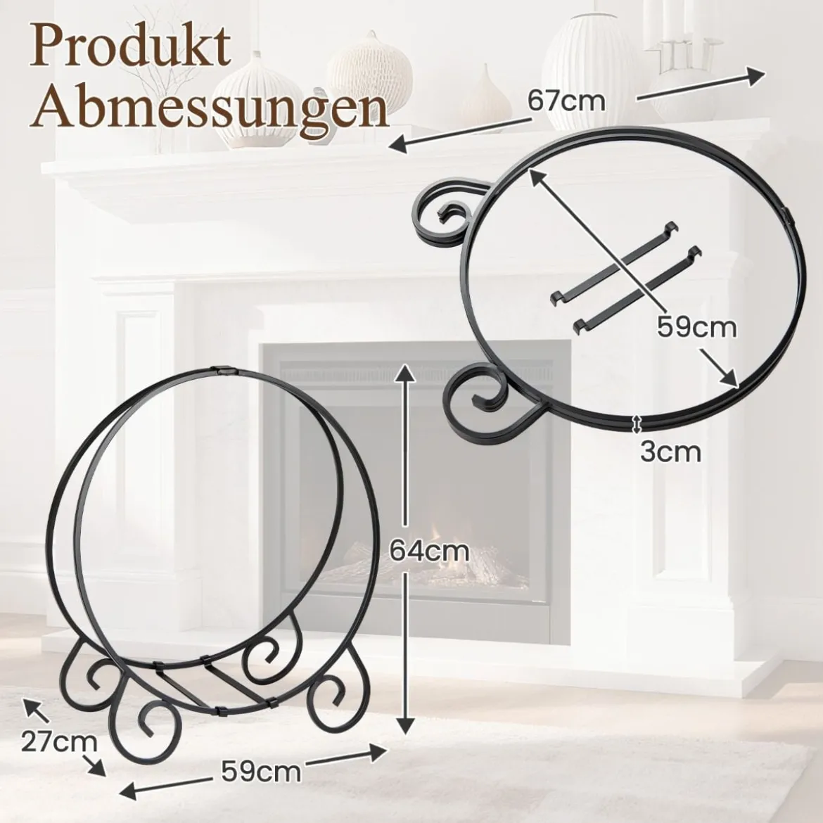 59 cm Kaminholzregal zusammenklappbarer Brennholzregal für Innen und Außen robuster Metall-Feuerholzregal Schwarz