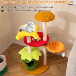 117 cm Katzenbaum mehrstufiger Kletterturm mit Hängekorb gepolsterter Sitzplatz Sisal-Kratzbrettern Kratzbaum Orange