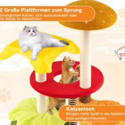 117 cm Katzenbaum mehrstufiger Kletterturm mit Hängekorb gepolsterter Sitzplatz Sisal-Kratzbrettern Kratzbaum Orange