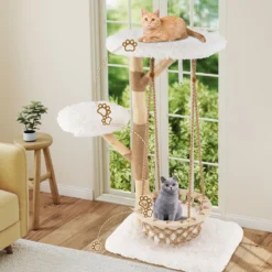 123cm Katzenbaum mit Hängekorb & Kletterturm & Echten Holzästen Kratzbaum Katzenaktivitätsbaum