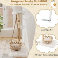 123cm Katzenbaum mit Hängekorb & Kletterturm & Echten Holzästen Kratzbaum Katzenaktivitätsbaum