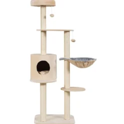 144cm Katzenbaum mit Sisalbezogenen Säulen & Plüsch & Höhle & Liege Beige