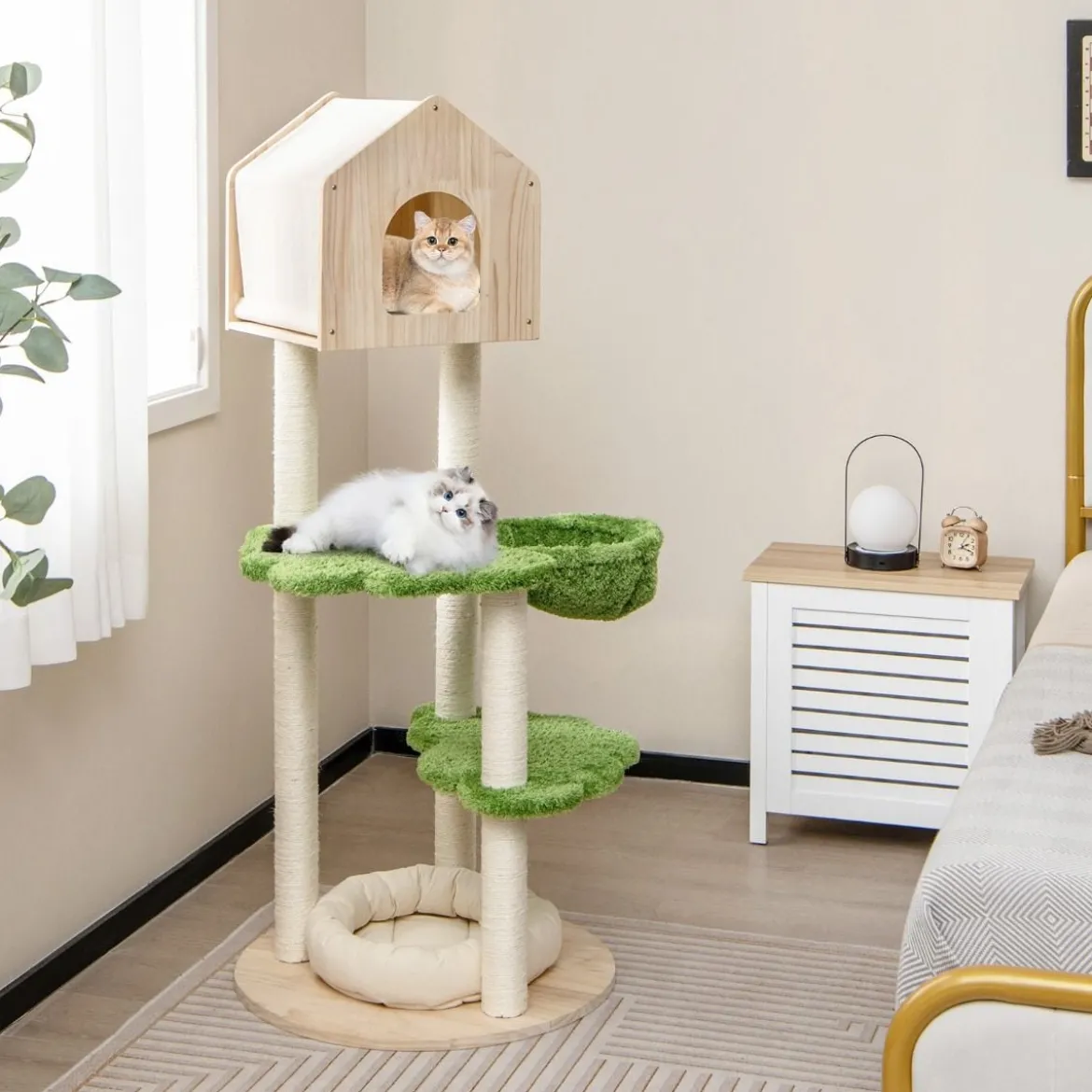 139 cm Katzenbaum mit Sisal-Kratzpfosten & Springplattformen & Liegeplatz & Hängematte