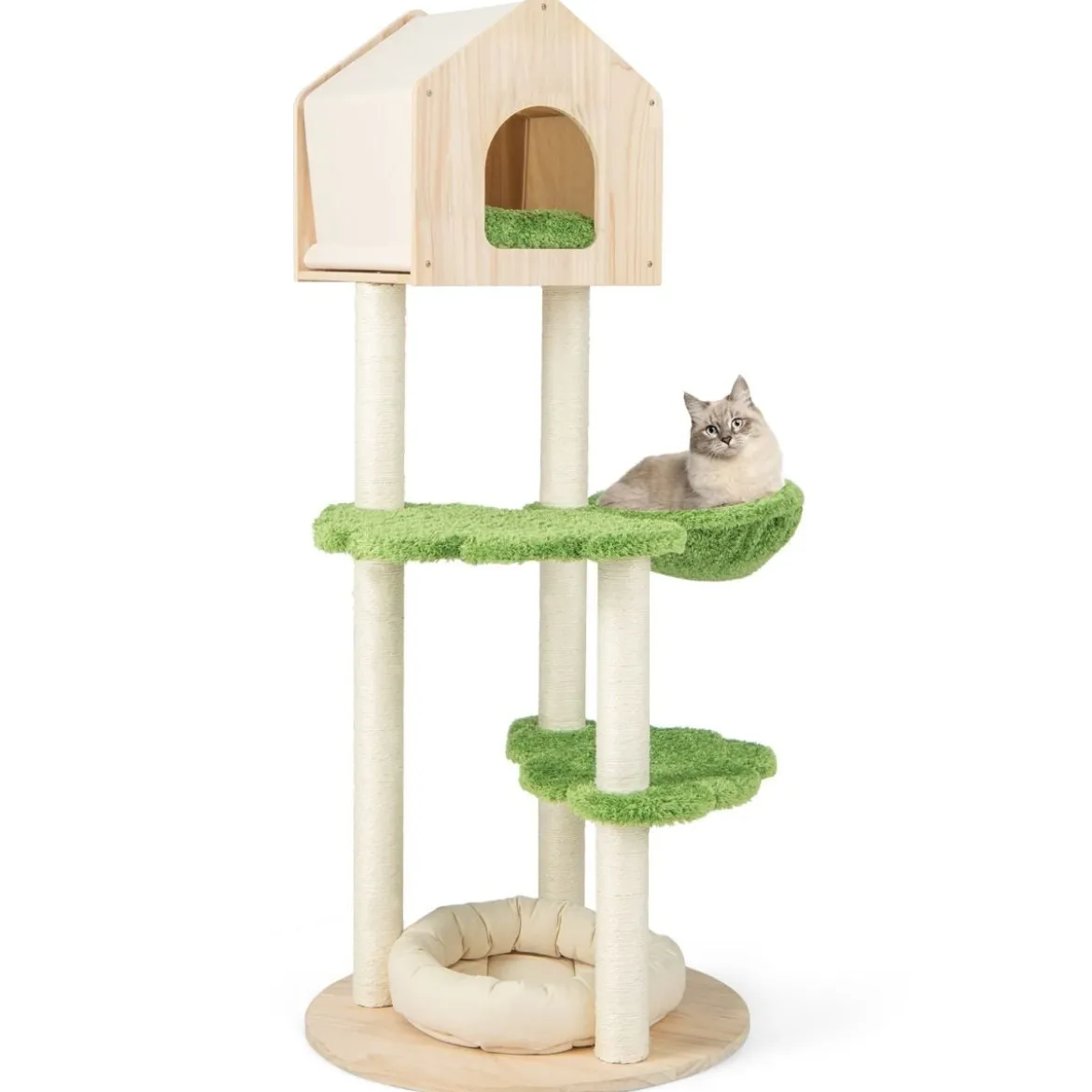 139 cm Katzenbaum mit Sisal-Kratzpfosten & Springplattformen & Liegeplatz & Hängematte