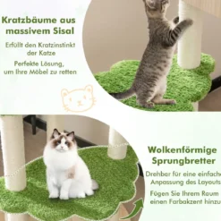 139 cm Katzenbaum mit Sisal-Kratzpfosten & Springplattformen & Liegeplatz & Hängematte