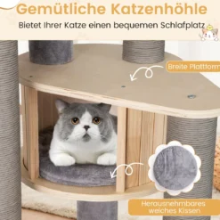 197 cm Katzenturm mehrstöckiger Katzenbaum mit gepolstertem oberem Ruheplatz Katzenhaus Grau