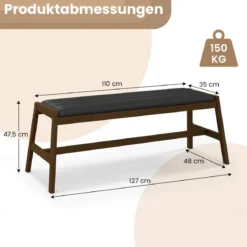127cm Kautschukholz Sitzbank mit Sitzkissen aus Kunstleder Esszimmerbank Polsterbank Walnuss