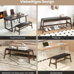 127cm Kautschukholz Sitzbank mit Sitzkissen aus Kunstleder Esszimmerbank Polsterbank Walnuss