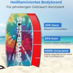 104 cm Kinder Bodyboard mit EPS-Kern & XPE-Deck & HDPE-Unterseite & Handgelenkschlaufe Surfboard