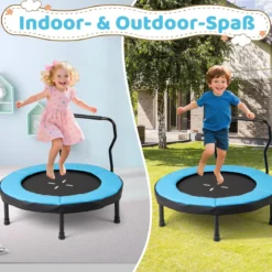 Ø102 cm Kinder Trampolin mit Abnehmbarer Haltegriff Minitrampolin bis 100 kg Belastbar Blau