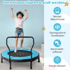 Ø102 cm Kinder Trampolin mit Abnehmbarer Haltegriff Minitrampolin bis 100 kg Belastbar Blau