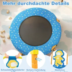 φ71cm Kinder Trampolin mit Griff & Randabdeckung Mini-Trampolin mit Astronauten-Motiv Kindertrampolin