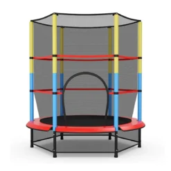 Ø140 cm Kinder-Trampolin mit Sicherheitsnetz Gartentrampolin Kindertrampolin Schwarz + Bunt
