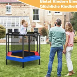Ø122 cm Kinder-Trampolin Outdoor- & Indoor-Trampolin mit Sicherheitsnetz Blau + Schwarz