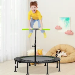 φ117cm Klappbares Mini Trampolin mit Höhenverstellbarem Griff Kindertrampolin