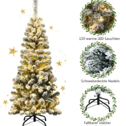 135 cm künstlicher Bleistift-Weihnachtsbaum mit Schnee und 150 LED-Lichtern