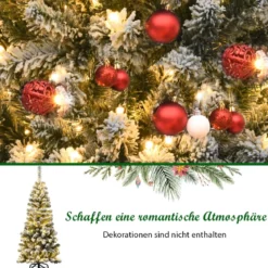 135 cm künstlicher Bleistift-Weihnachtsbaum mit Schnee und 150 LED-Lichtern