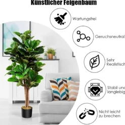 120 cm Künstlicher Feigenbaum Kunstpflanze Deko mit Blumentopf