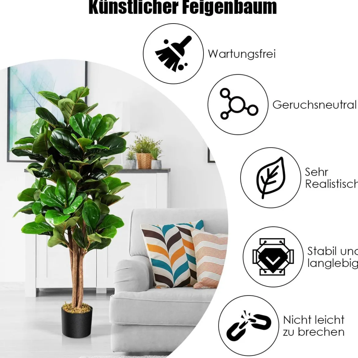 120 cm Künstlicher Feigenbaum Kunstpflanze Deko mit Blumentopf