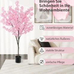 190 cm Künstlicher Kirschblütenbaum Kunstpflanze mit Blüten in Rosa Kunstbaum im Topf